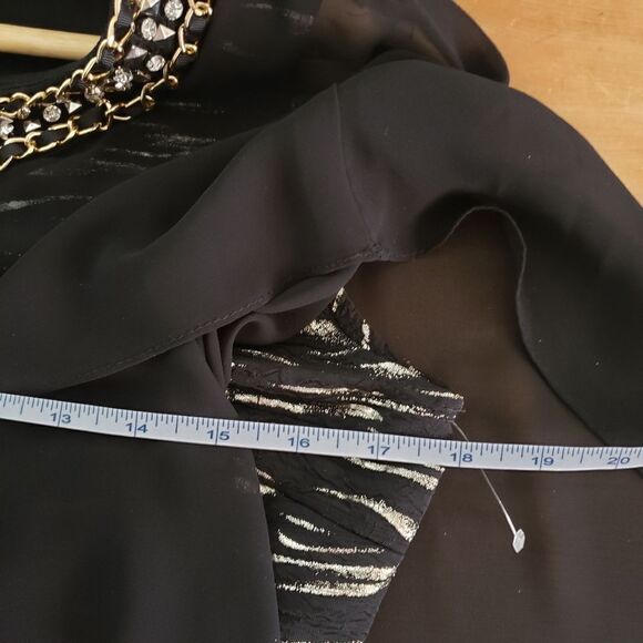 Frank Lyman Size 6 Small Black Grey Layered Asymmetrical Beaded Scoop Neck Top - Picture 7 of 11